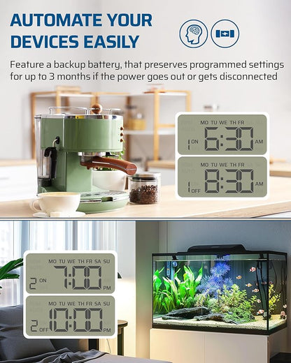 DEWENWILS 8 Outlet Power Strip with Timer (4 Timed/4 Always On), Indoor Digital Timer Outlet for Reptile Light, Turtle Grow Light, Bearded Dragon Tank, Aquarium, 6ft Flat Plug Cord, 15A, UL Listed DEWENWILS