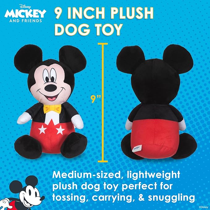 Mickey Mouse Plush Squeaky Dog Toy 9in | Disney Dog Toys | Plush Squeaker Toy for Dogs Inspired by Mickey Mouse, Disney Mickey and Friends - PAWPICO
