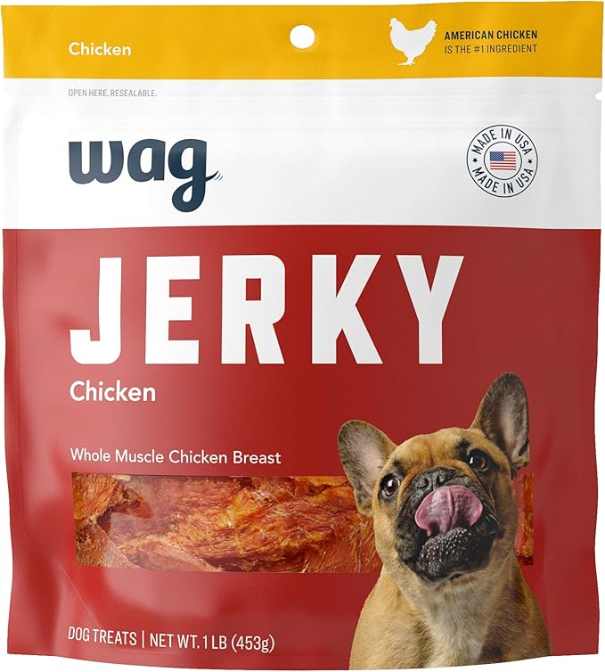 Amazon Brand – Wag Chewy Whole Muscle American Jerky Made in USA Dog Treats – Chicken (1 lb), Grain Free - PAWPICO