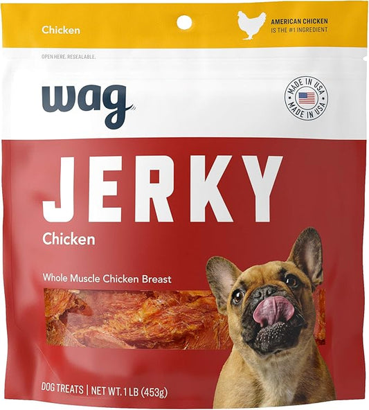 Amazon Brand – Wag Chewy Whole Muscle American Jerky Made in USA Dog Treats – Chicken (1 lb), Grain Free - PAWPICO