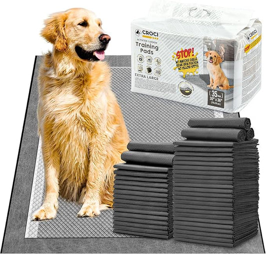 CROCI XXL 30"x36" Charcoal Pads for Dogs, Odor-Control Carbon Pee Pads for Dogs Absorbs Up to 10 Cups of Liquid, 6-Layer Leak-Proof & Quick Dry Dog Training Pads, Disposable (35 Counts) - PAWPICO