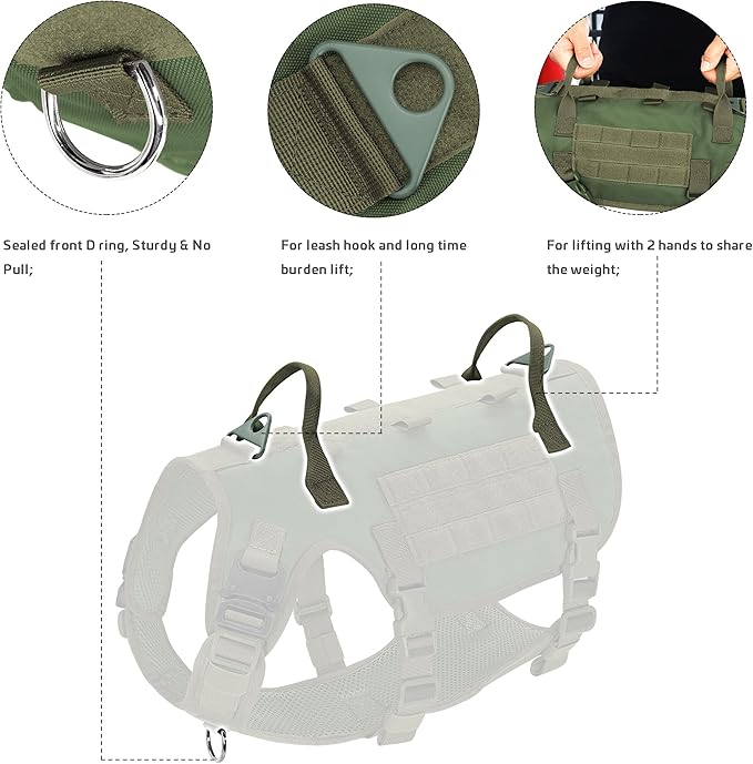 Forestpaw Tactical Dog Harness for Large Dogs,Tactical Dog Collar with Bungee Leash Set,No Pull Military Dog Harness for Dog Walking Training,Adjustable for Medium Large Dogs,Green M Forestpaw