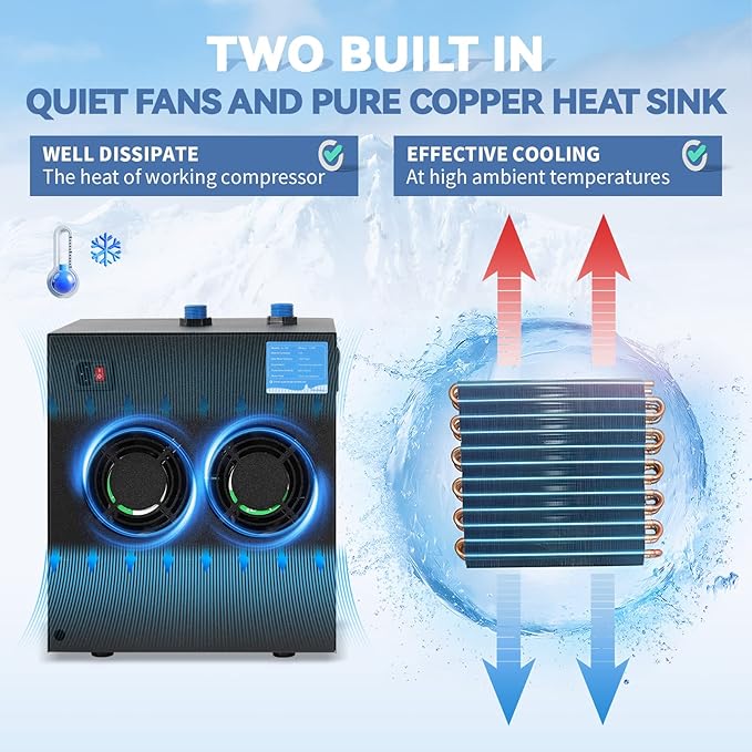 Poafamx Aquarium Chiller 79Gal 1/3 HP Water Chiller for Hydroponics System Home Use Axolotl Fish Coral Shrimp 110V with Pump and Pipe Black Poafamx