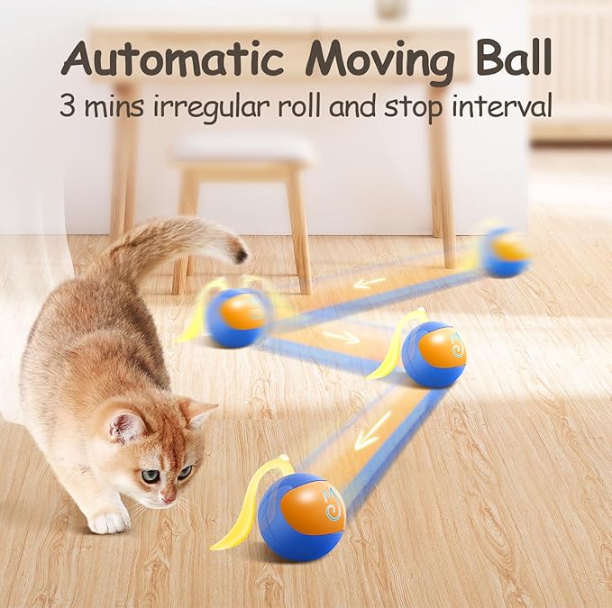 Migipaws Interactive Cat Ball Toy Set, Fun Tracker, Automatic Rolling Chase Ball with Fluffy Tail, A Small Mice, Rechargeable（Blue） - PAWPICO