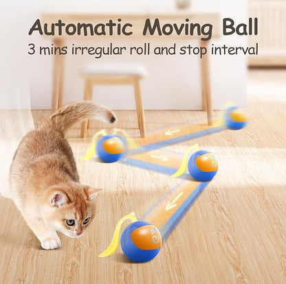 Migipaws Interactive Cat Ball Toy Set, Fun Tracker, Automatic Rolling Chase Ball with Fluffy Tail, A Small Mice, Rechargeable（Blue） - PAWPICO