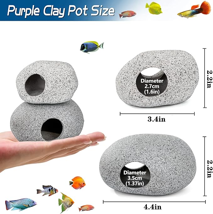 Aquarium Decorations Cave Fish Tank Accessories Rock Decor for Shrimp Cichlid Hiding Breeding Small Fish Bowl Hide Decoration Betta Toys Hideout Stones House（2pcs） Ameliade