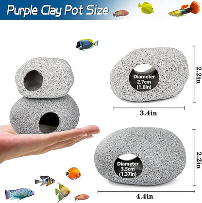 Aquarium Decorations Cave Fish Tank Accessories Rock Decor for Shrimp Cichlid Hiding Breeding Small Fish Bowl Hide Decoration Betta Toys Hideout Stones House（2pcs） Ameliade