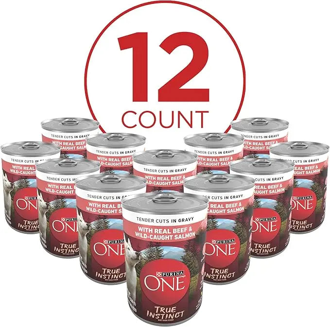Purina ONE High Protein Wet Dog Food True Instinct Tender Cuts in Dog Food Gravy With Real Beef and Wild-Caught Salmon - (Pack of 12) 13 oz. Cans - PAWPICO
