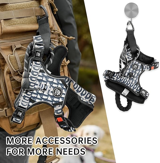 NESTROAD No Pull Dog Harness,Adjustable Oxford Dog Vest Harness with Leash,Reflective No-Choke Pet Harness with Easy Control Soft Handle for Medium Dogs(Medium,Vintage Blue) NESTROAD