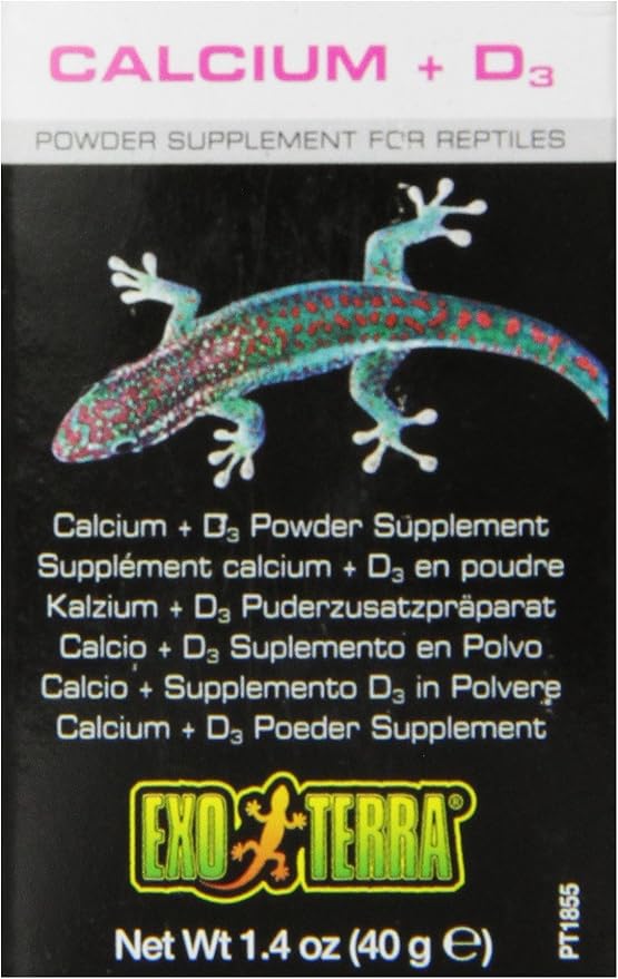 Exo Terra Calcium + D3 Powder: Ultra-fine, Phosphorus Free Formula Boosts Bone Health & Calcium Absorption Ideal for Insects, Fruits & Veggies 1.4 oz. ExoTerra