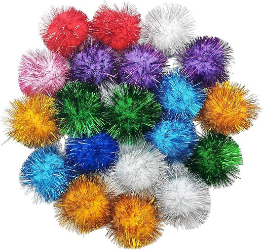 20 Pcs Assorted Color Flash Ball Cat's Favorite Toy Ball Tinsel Pom Poms Flash. - PAWPICO