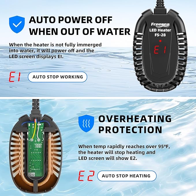 FREESEA Aquarium Fish Tank Heater: 50W Small Submersible Turtle Heater with Adjustable Temperature External Controller for Betta | Saltwater | Freshwater | 1-10 Gallon FREESEA