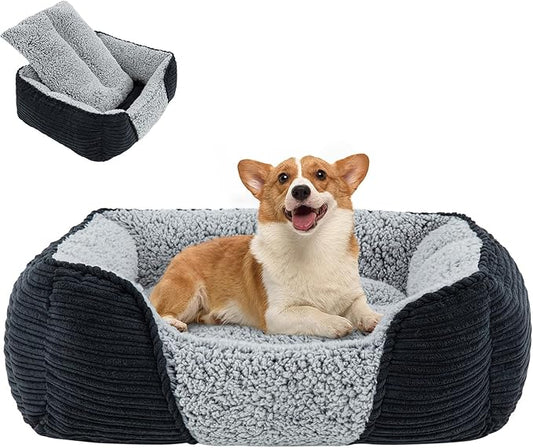 Miguel Washable Dog Bed with Removable Cushion for Medium Small Dogs, Easy to Wash Pet Sofa Bed with Side, Rectangle Bolster Cat Bed Calming Cuddle Puppy Bed with Anti-Slip Bottom, Black 30 Inch - PAWPICO