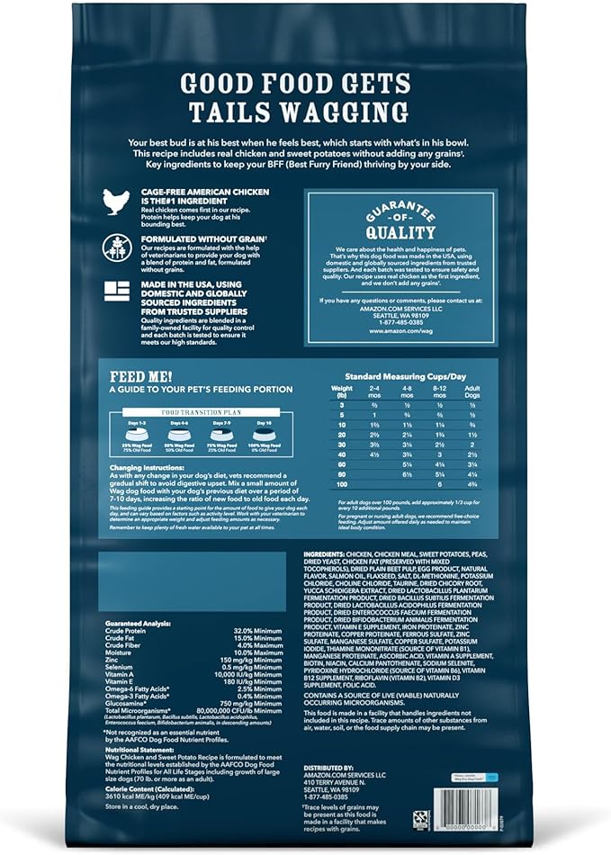 Amazon Brand - Wag Dry Dog Food Chicken & Sweet Potato, Grain Free 24 lb Bag - PAWPICO