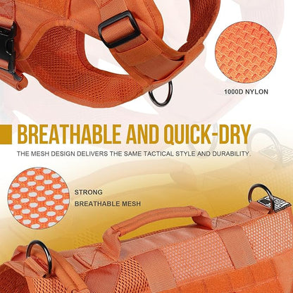 OneTigris Tactical Dog Harness for Small Dog, No Pull Small Dog Vest Harness Breathable Military Dog Molle Vests with Handles, Harness for Walking Hiking Training (Orange, XS) OneTigris