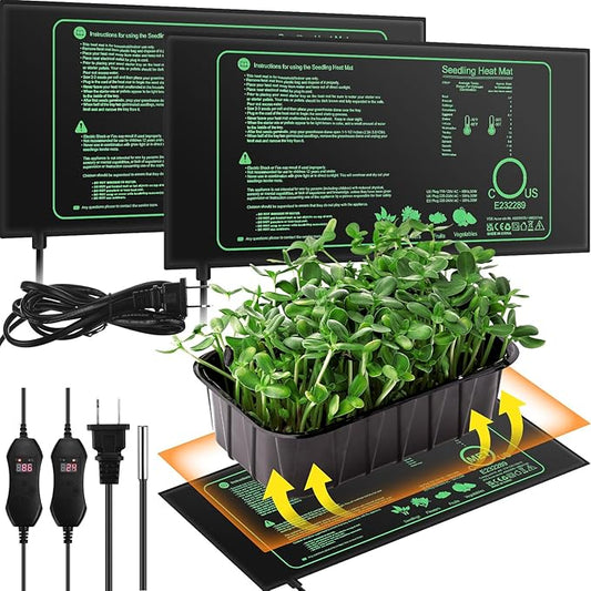 ROCEEI 2 Pack Seedling Heat Mat, 10 x 20.75 Inch Waterproof Seedling Heating Pad with Digital Thermostat Controller for Germination, Hydroponics, Brewing, Breeding, Indoor Gardening and Greenhouse ROCEEI