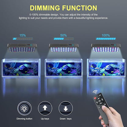 Phlizon Timer Control Dimmable 165W LED Aquarium Light with Temperature Monitor Full Spectrum Fish Tank Light for Grow Coral Reef Marine Fish Tank LPS/SPS Phlizon