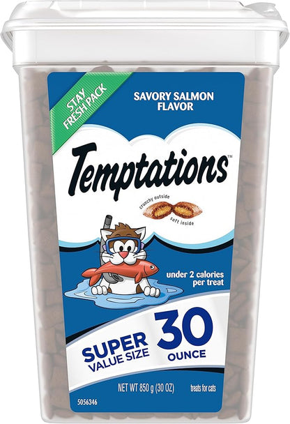 Temptations Classic Crunchy and Soft Cat Treats Savory Salmon Flavor, 30 oz. Tub Temptations