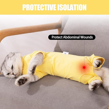 Cat Surgical Recovery Suit Professional for Male Female Dog Abdominal Wounds Cone E-Collar Alternative, Anti-Licking Or Skin Diseases Pet Surgical Recovery Pajama Suit, Soft Fabric Onesie for Cats Lianzimau