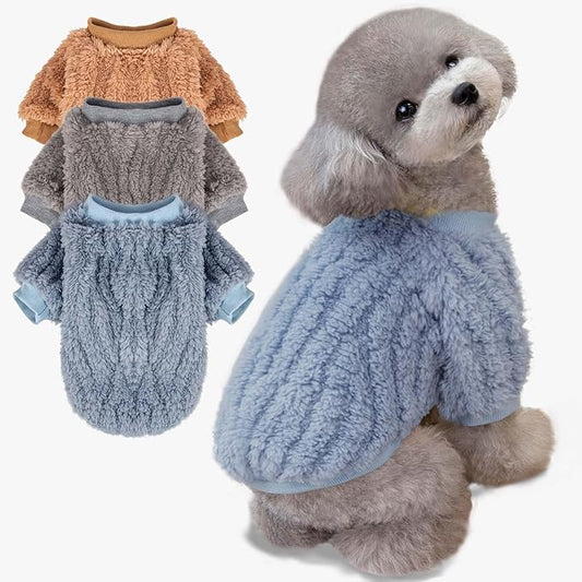 Dog Sweater, Pack of 2 or 3, Dog Clothes, Dog Coat, Dog Jacket for Small or Medium Dogs Boy or Girl, Ultra Soft and Warm Cat Pet Sweaters (Blue,Grey,Doe, X-Large) - PAWPICO