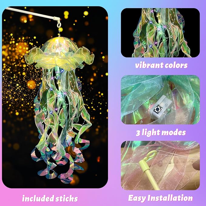 Jellyfish Decorations, 4 Pcs (Yellow) Jellyfish Lanterns - Hanging Jelly Fish Lanterns, for Little Mermaid Ocean Theme Under The Sea Party Decorations & Birthday Decoration, Gifts for Women Girls Baby MEIWUTIE
