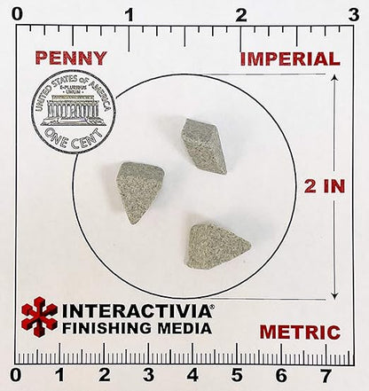 680 g or 1.5 lbs Ceramic Triangular 1/4 x 3/8 for Deburring and Edge-Rounding Tumbling Media for Steel, Stainless Steel, and Hard Metals - Liquid Finishing Compound and Clean, Dry and Store Bag Includ InteractiviaFinishingMedia