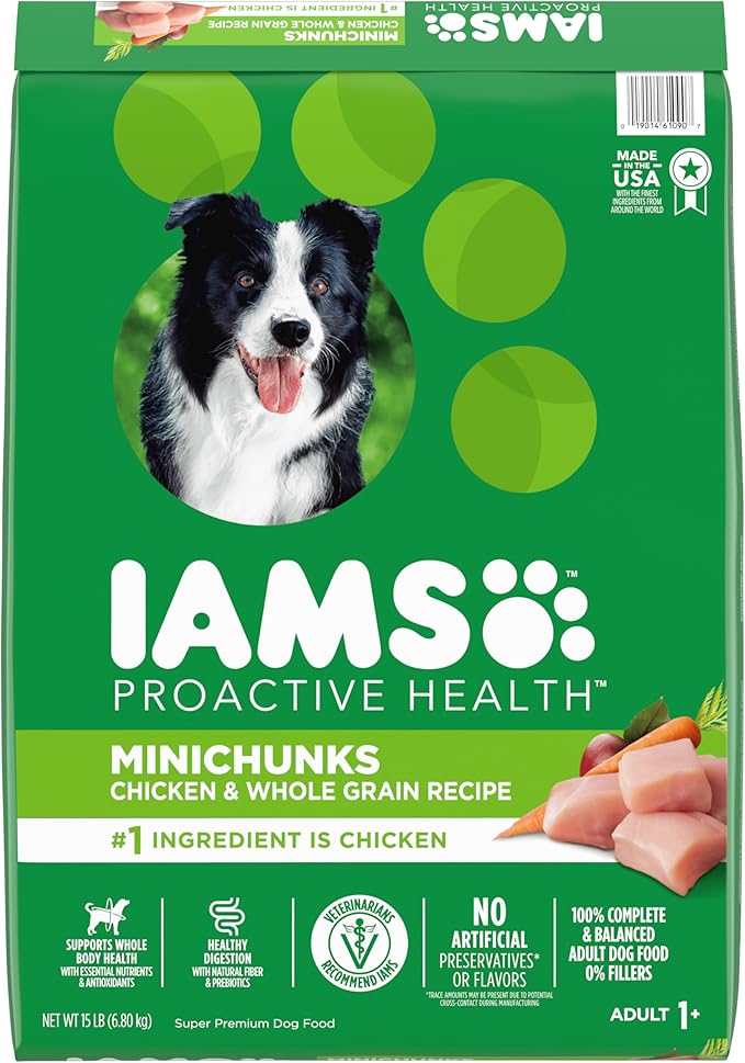 IAMS Proactive Health Minichunks Adult Dry Dog Food with Real Chicken and Whole Grains, 15 lb. Bag - PAWPICO
