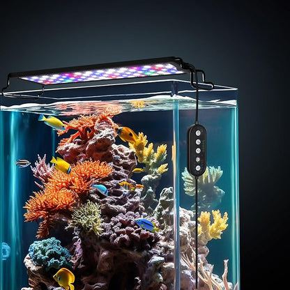 AQQA LED Aquarium Light Plant Fish Tank Light Full Spectrum Waterproof Fish Light with 24/7 Natural Mode DIY Adjustable Brightness Multi-Color Timer & Extendable Bracket for 12-18 Inch (14W) AQQA