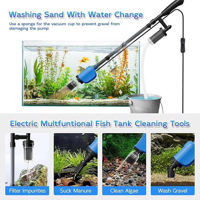 lives Electric Aquarium Vacuum Gravel Cleaner, 32W 6 in 1 Multifunction Automatic Fish Tank Gravel Cleaner Vacuum for Wash Sand & Water Changer Lives