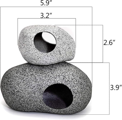 JIH Aquarium Decorations Rock, Ceramic Shelters - Shrimp Habitat, Breeding Tube, Hiding cave, Stackable Fish Tank Decor Cave for Hiding, Betta Fish (J603+J001) JIH