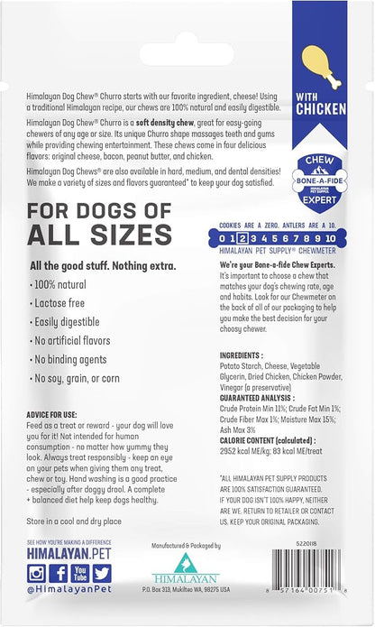 Himalayan Dog Chew Churro Yak Cheese Dog Chews, 100% Natural, Long Lasting, Gluten Free, Healthy & Safe Dog Treats, Lactose & Grain Free, Protein Rich, For All Breeds, Soft, Chicken Flavor, 4 Pack - PAWPICO