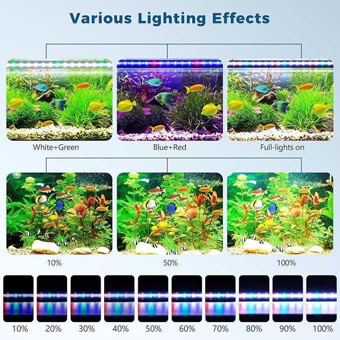 Tatub 24'' Submersible Aquarium Light with 3 Lighting Modes,10.8W Full Spectrum Led Fish Tank Light with 10 Levels of Brightness,Underwater Aquarium Lights for Fish Tank with Timer Auto On/Off Tatub