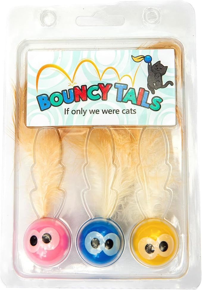 3 Pack Interactive Bouncy Ball with Natural Feathers for Indoor Cats and Kittens who Love to Play and Have Fun. - PAWPICO