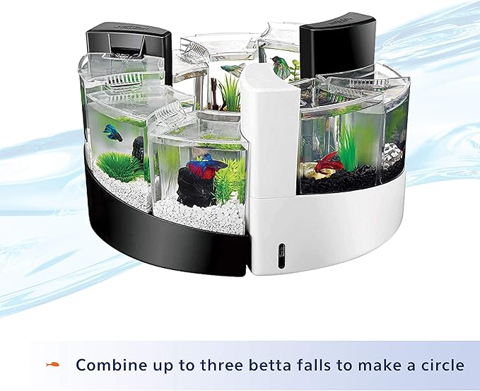 Aqueon Betta Falls 3 Section Aquarium Fish Tank With QuietFlow Power Filtration, Black Aqueon