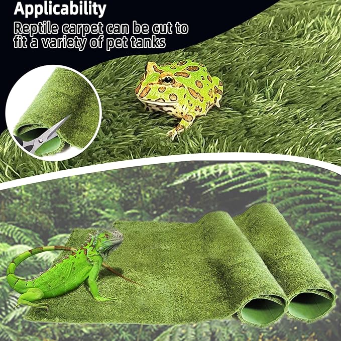 kathson 2Pcs Reptile Carpet Mat,35.4 x 17.7 in Terrarium Bedding Substrate Liner,Tortoise Imitation Rainforest Crawler Mats for Snakes Bearded Dragon Gecko Chameleon Turtles Iguana kathson