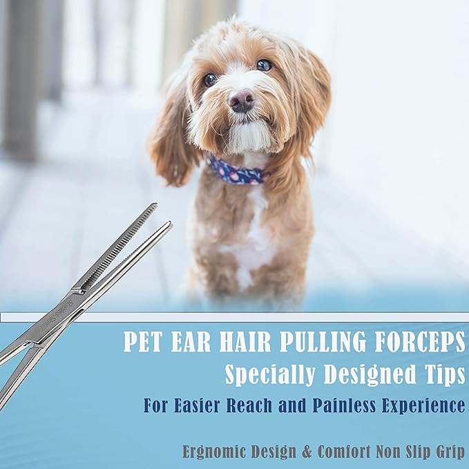 Dog Pet Ear/Nose Hair Puller Grooming Hemostat Locking Forceps Pliers, 5.5" (14cm), Straight (Gold Handle) A2Z+SCILAB