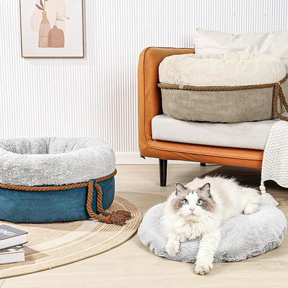 寵幸 Cat Beds for Indoor Cats, 22in Super Soft Thickened and Fluffy Pet Beds, Anti-Slip & Water-Resistant Bottom, Machine Washable Cat & Dog Bed, Navy Grey - PAWPICO