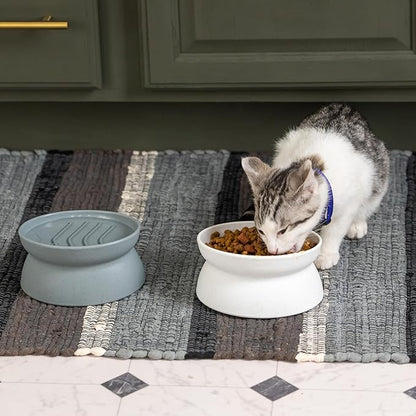 Kitty City Raised Cat Bowls, Small Slow Eat Bowl 2pk (Modern) - PAWPICO