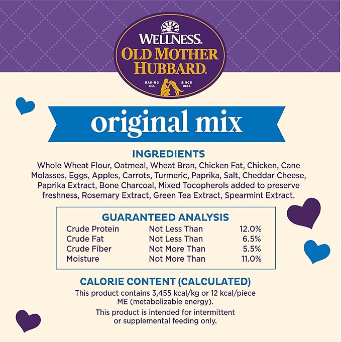Old Mother Hubbard by Wellness Classic Original Mix Natural Dog Treats, Crunchy Oven-Baked Biscuits, Ideal for Training, Mini Size, 3 lbs 13 oz pound bag - PAWPICO