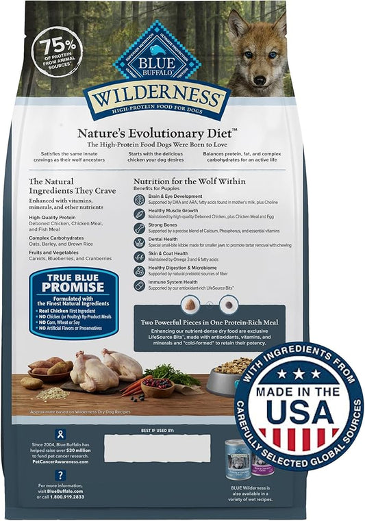 Blue Buffalo Wilderness High-Protein Natural Dry Food for Puppies, Chicken Recipe, 24-lb. Bag - PAWPICO