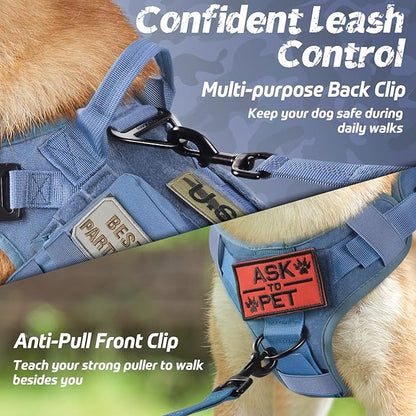 rabbitgoo Tactical Dog Harness for Large, Heavy Duty Pet Harness with Handle, No-Pull Service Vest Large Breed, Adjustable Military Dog Vest for Training Hunting Walking, Blue, L rabbitgoo