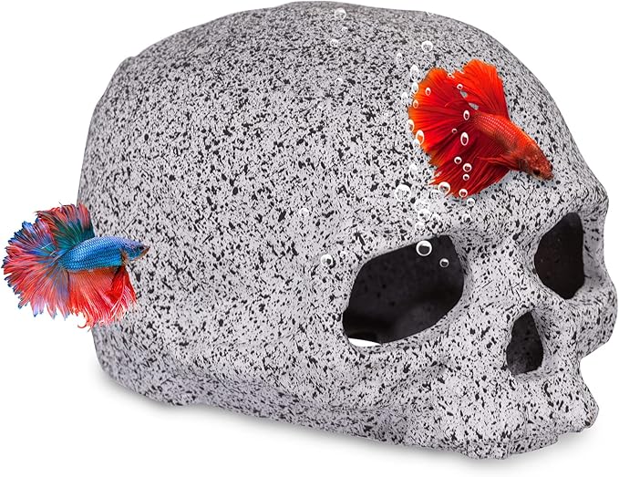 Ameliade Aquarium Decorations Cave Fish Tank Accessories Rock Decor for Shrimp Cichlid Hiding Breeding Small Fish Bowl Hide Decoration Betta Toys Hideout Stones House（Skull） Ameliade