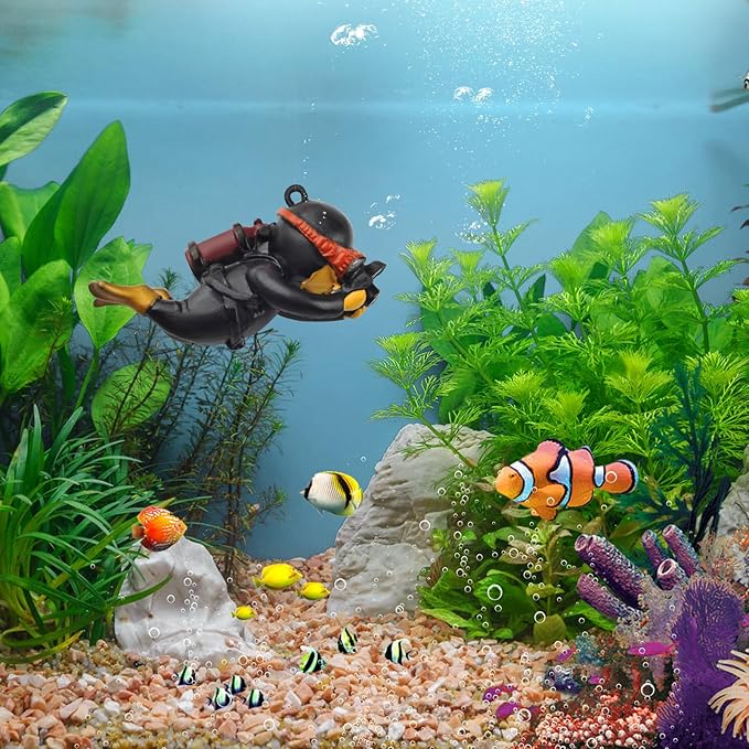 onesimcr Floating Fish Tank Decorations, Aquarium Decorations, Lovely Diver Fish Tank Decorations, Floating Device Fish Tank Accessories，Suitable for All Kinds of Fish Tanks(Black)… onesimcr