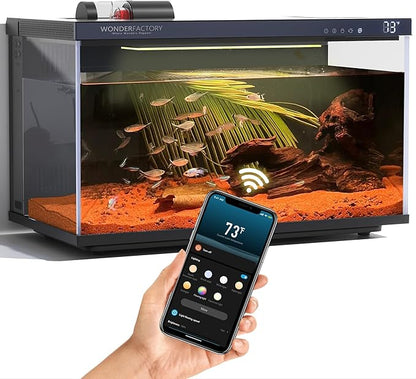 Smart Aquarium Fish Tank 5 Gallon Starter kit, Self Cleaning System Efficiency Filter 7 Color LED Lights Automatic Feeder Temperature Display Monitor HD UHA Glass Leak-Proof, Smart Control with Apps WONDERFACTORY