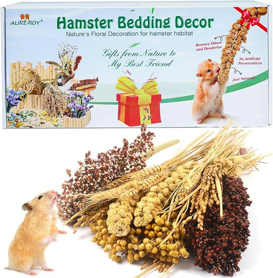 Natural Hamster Bedding, Hamster Herbs Flowers for Hamster Cage Enclosure Habitat Decor Hamster Sprays for Dwarf Syrian Guinea Hamsters Gerbil Degus or Other Small Animals（Grain Version） ALWZ-RDY
