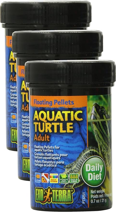 Exo Terra Adult Aquatic Turtle Food, Floating Pellets for Reptiles, 0.7 Oz., PT3251 (Pack of 3) ExoTerra