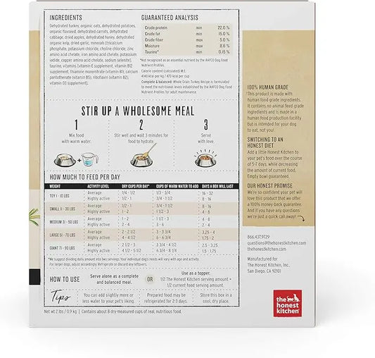 The Honest Kitchen Dehydrated Whole Grain Turkey Dog Food, 2 lb Box - PAWPICO