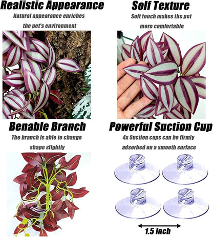 Woyrise 2 Pack Reptile Plants, Terrarium Hanging Plant Vines, Artificial Leaves with Suction Cup, Bearded Dragon Tank Accessories for Gecko Lizard Snake Frog Tortoise Decorations - Zebrina Purple Woyrise