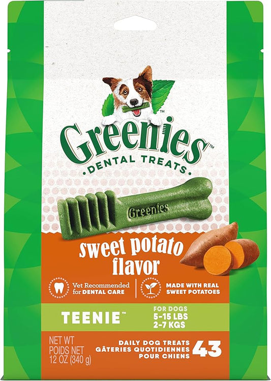 Greenies Teenie Natural Dog Dental Treats, Sweet Potato Flavor, 12 oz. Pack (43 Treats) - PAWPICO