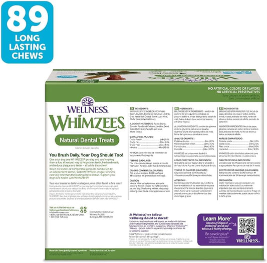 WHIMZEES by Wellness Value Box Natural Dental Chews for Dogs, Long Lasting Treats, Grain-Free, Freshens Breath, Small Breed, 89 count - PAWPICO